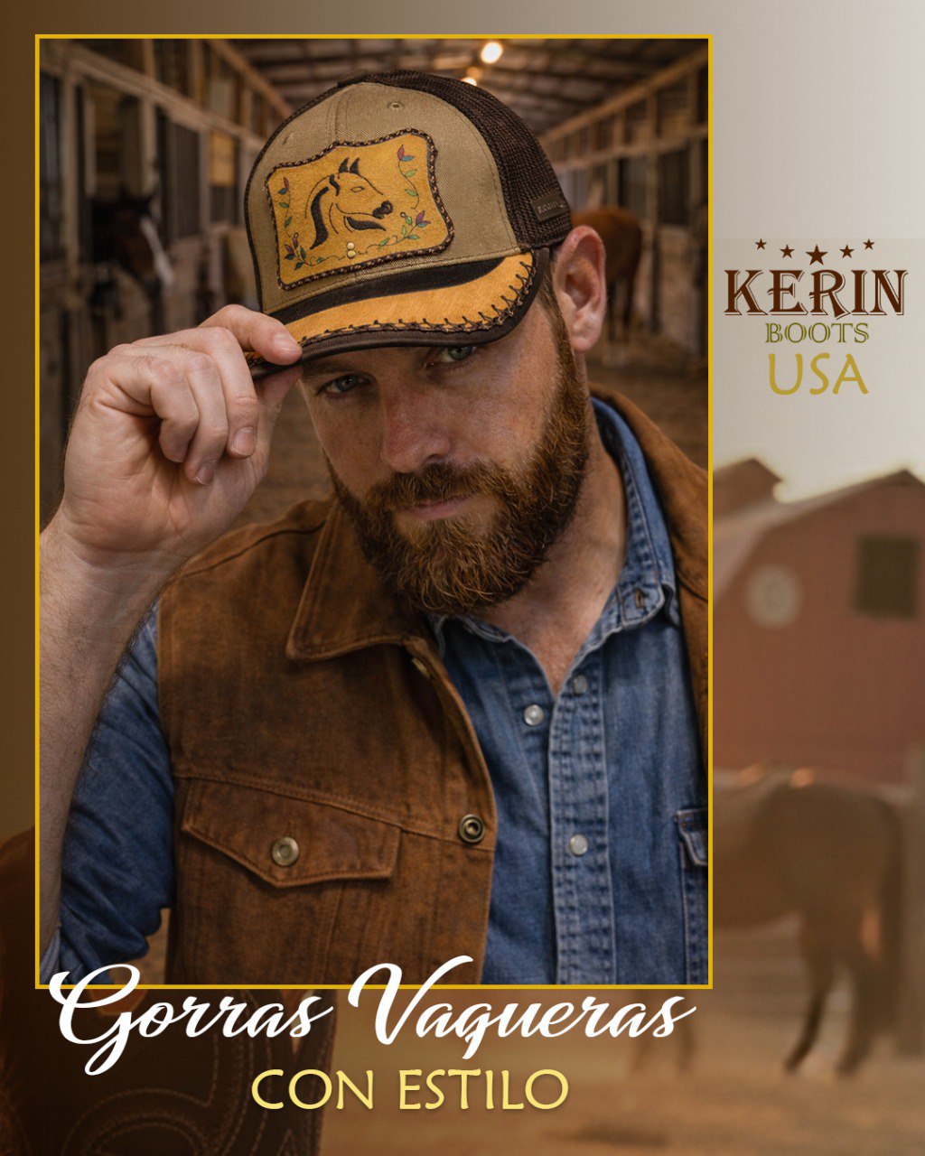 Gorra Vaquera Estilo Western Detalle Caballo Metálico