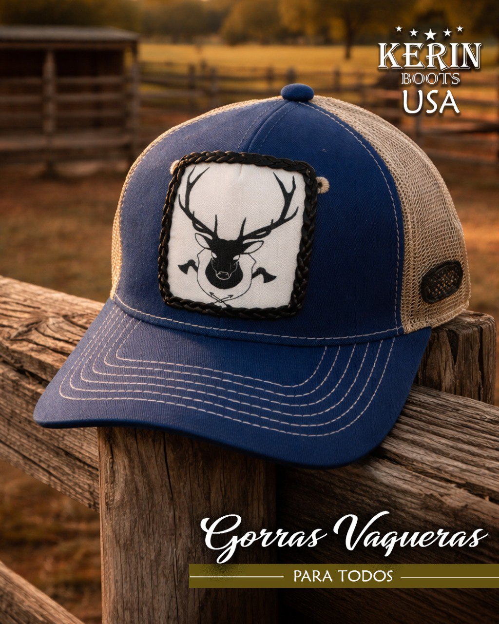 Gorra Vaquera Azul Western Parche Venado Contrastado