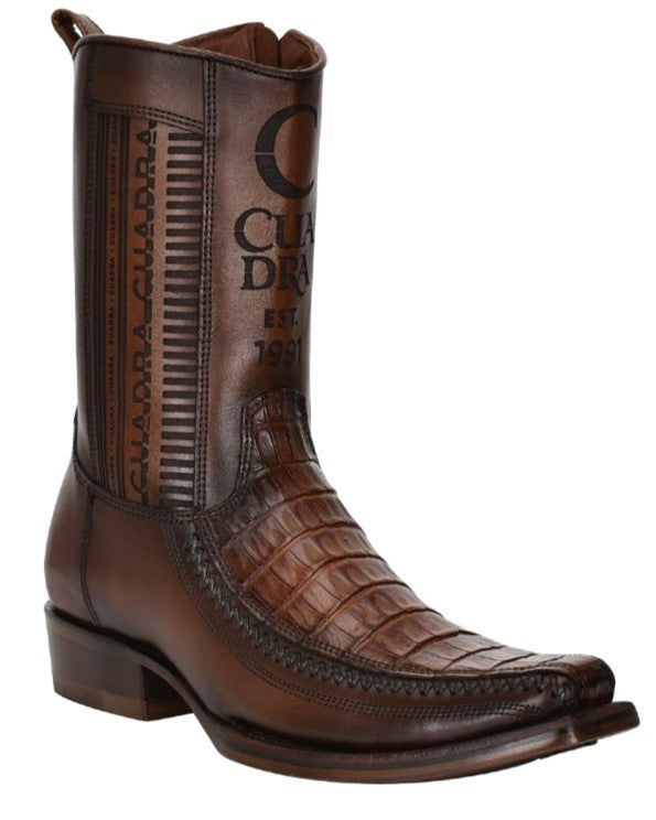 CU698 - MN Brown Caiman Laser & Woven Narrow Square Toe
