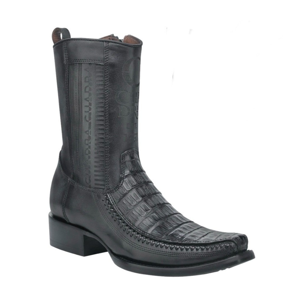 CU805 - MN Plunge Black Caiman Laser & Woven Narrow Square Toe