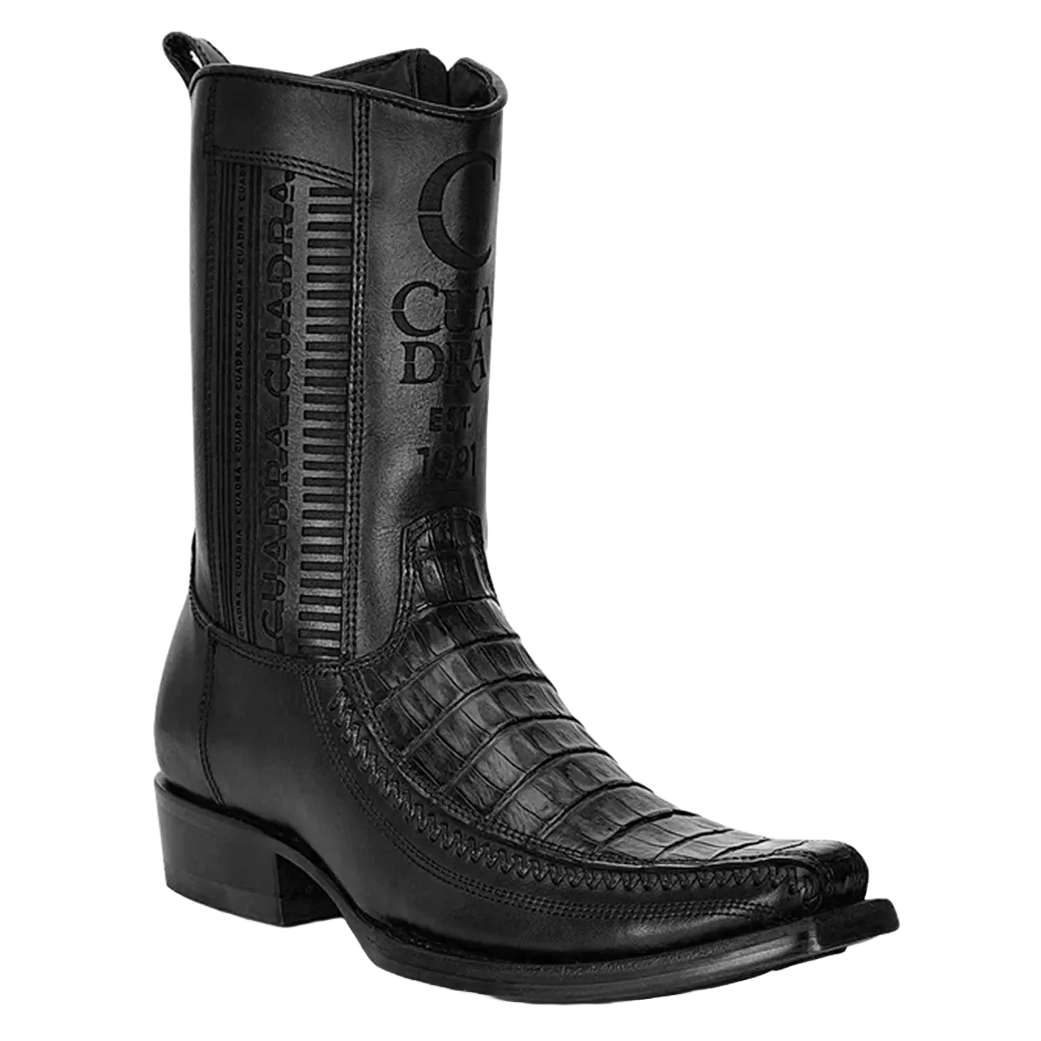 CU805 - MN Plunge Black Caiman Laser & Woven Narrow Square Toe