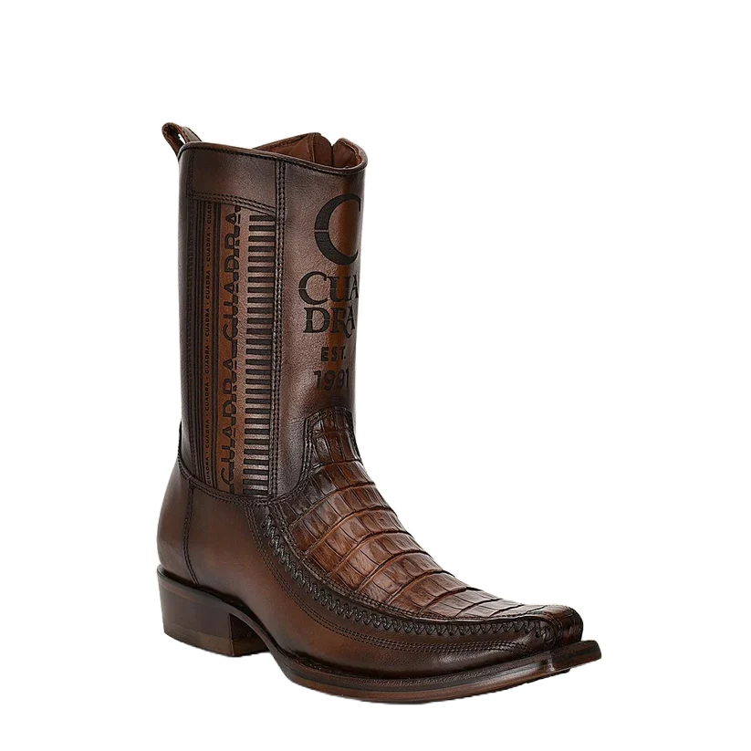 CU698 - MN Brown Caiman Laser & Woven Narrow Square Toe