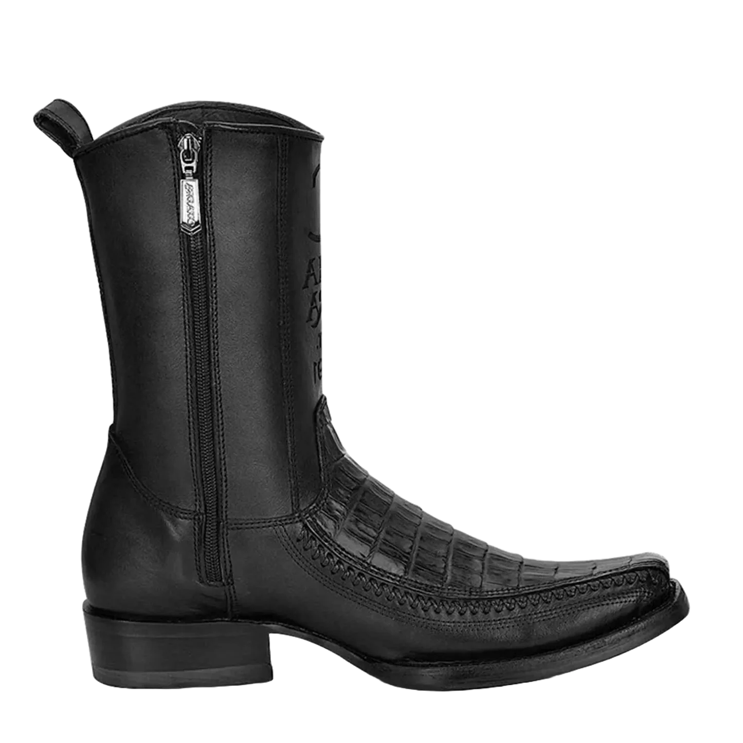 CU805 - MN Plunge Black Caiman Laser & Woven Narrow Square Toe