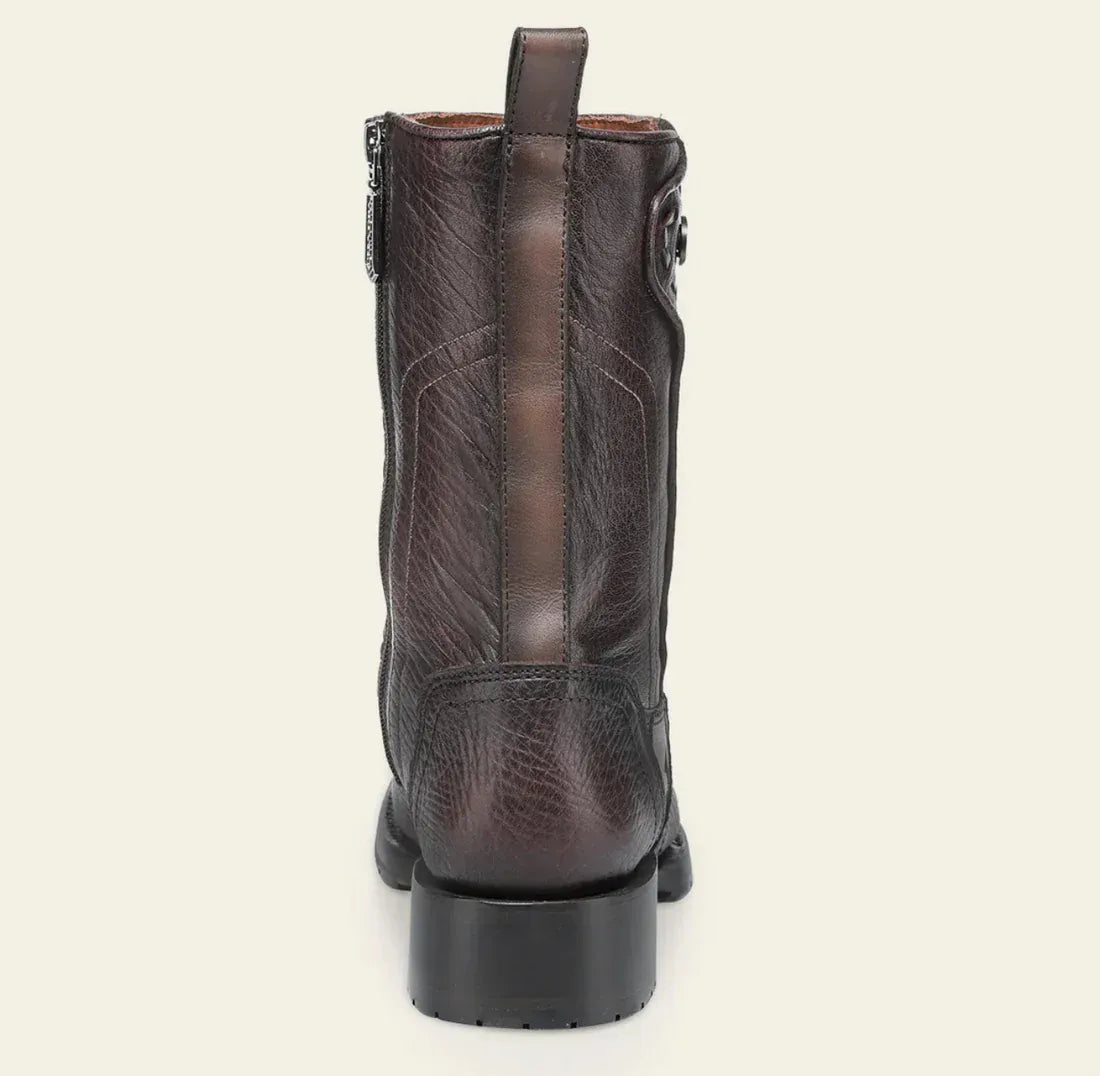 CU939 - MN Chocolate Laser & Woven & Zipper Narrow Square Toe