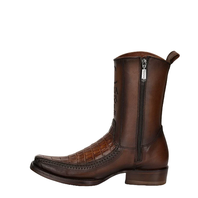 CU698 - MN Brown Caiman Laser & Woven Narrow Square Toe